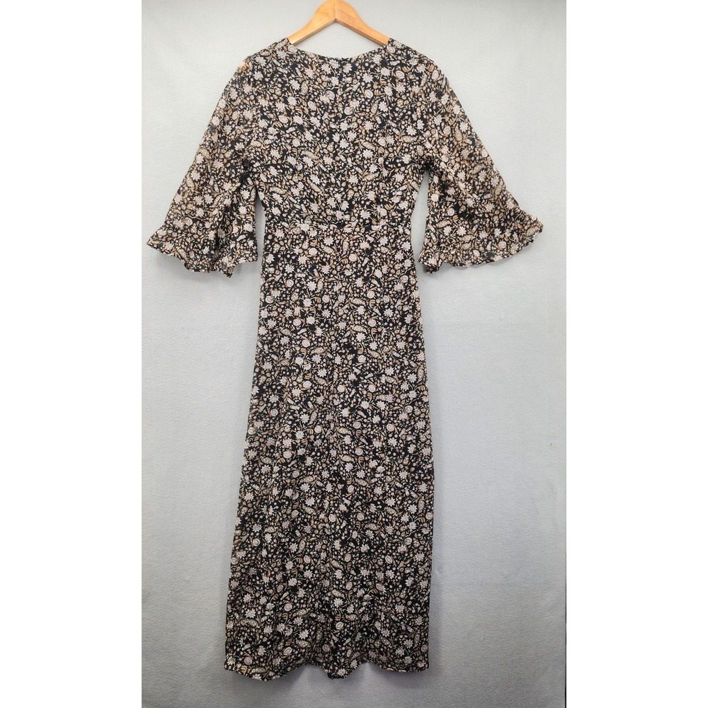 Amuse Society Floral Maxi Dress M Black Bell Sleeve Tie Front Boho AD03JBES NEW - Picture 8 of 15